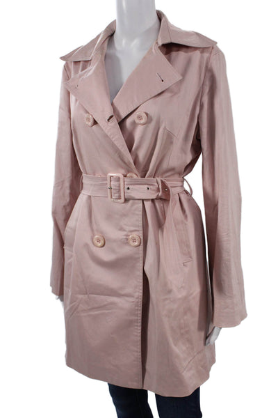 Max Mara Womens Trench Coat Pink Cotton Collared Long Sleeve Buckle Size XL