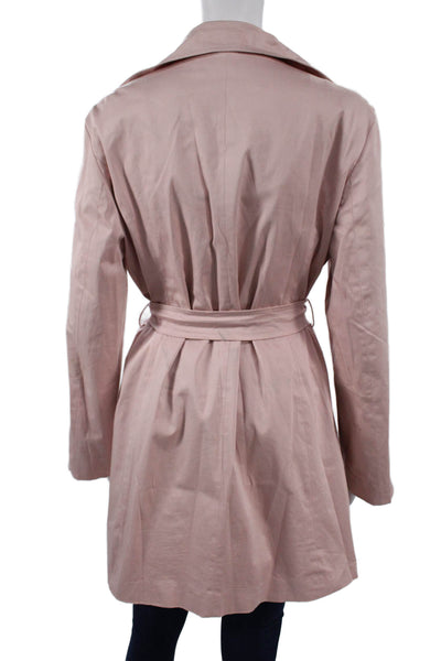 Max Mara Womens Trench Coat Pink Cotton Collared Long Sleeve Buckle Size XL
