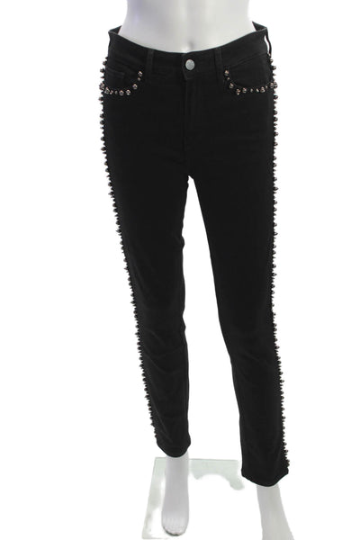Paige Womens Skinny Biker Jeans Black Button Mid Rise Inseam 29 Size 28