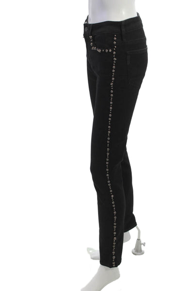 Paige Womens Skinny Biker Jeans Black Button Mid Rise Inseam 29 Size 28