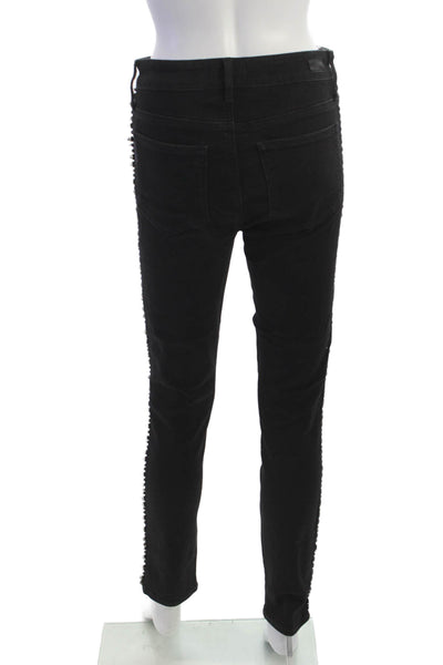 Paige Womens Skinny Biker Jeans Black Button Mid Rise Inseam 29 Size 28