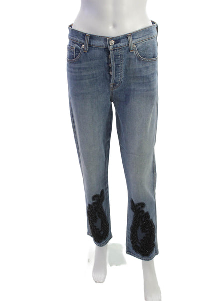 7 For All Mankind Womens Boyfriend Cropped Jeans Blue Paisley Mid Rise Size 28