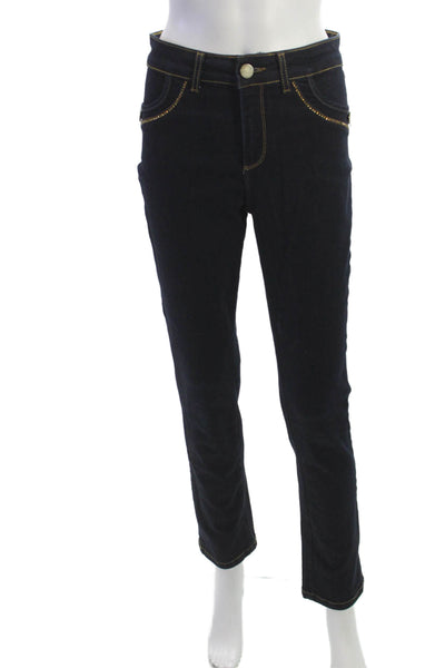 Tricotto Women Skinny Straight Dark Blue Jeans Button Size 28