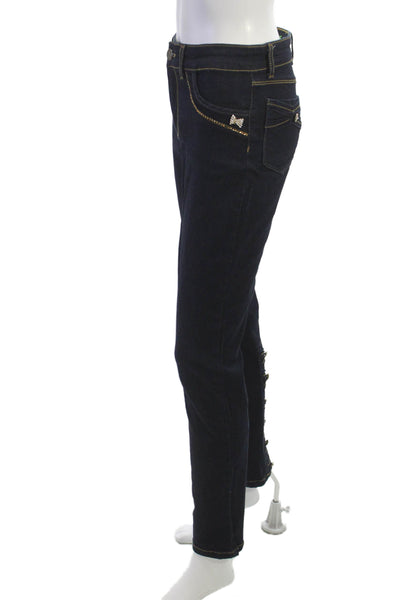 Tricotto Women Skinny Straight Dark Blue Jeans Button Size 28
