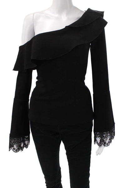 N/Nicholas Womens Designer Black Polyester Long Sleeve Zip Blouse Size 0