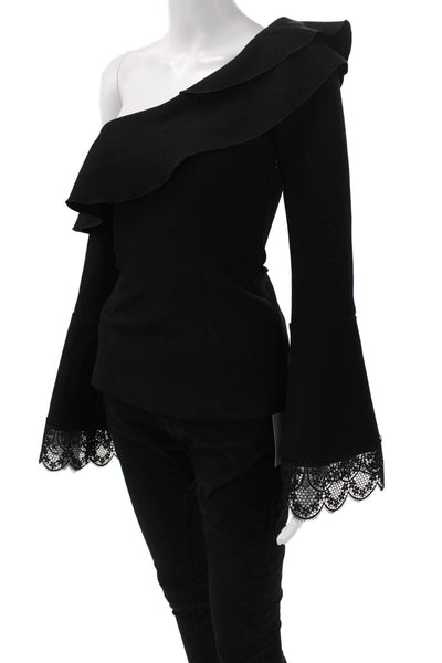 N/Nicholas Womens Designer Black Polyester Long Sleeve Zip Blouse Size 0