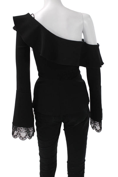 N/Nicholas Womens Designer Black Polyester Long Sleeve Zip Blouse Size 0