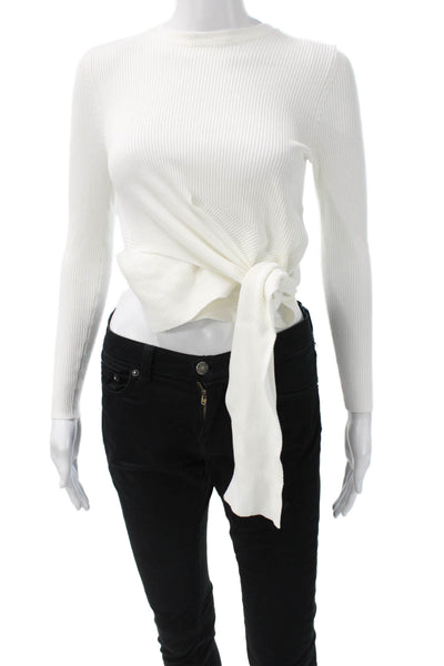 Zara Womens Cropped Viscose Blend Crew Neck Tie Sweater White Size M