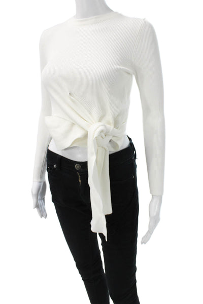 Zara Womens Cropped Viscose Blend Crew Neck Tie Sweater White Size M