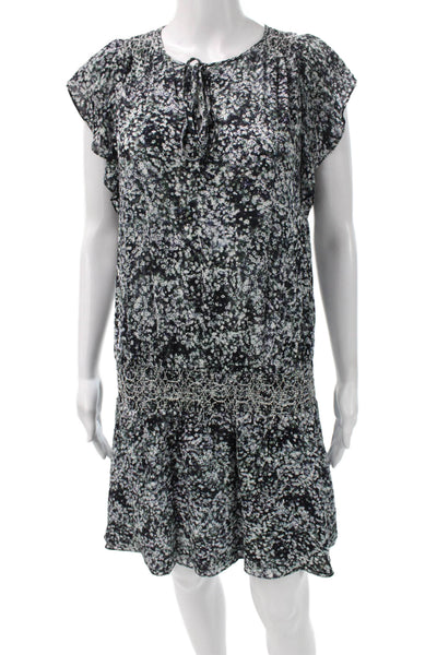 Parker Women Shift Dress Black Silk Floral Short Sleeve Size XS