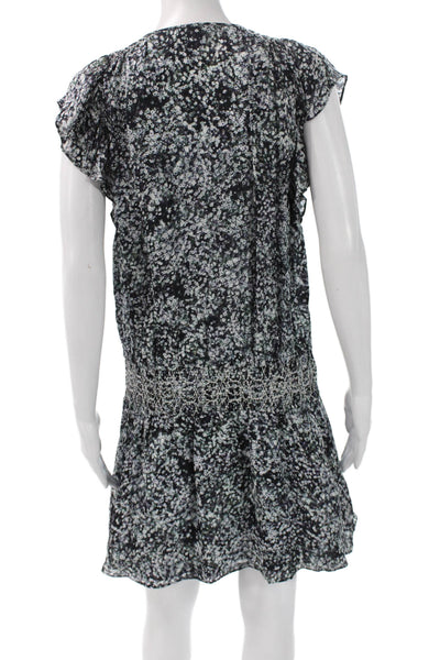 Parker Women Shift Dress Black Silk Floral Short Sleeve Size XS