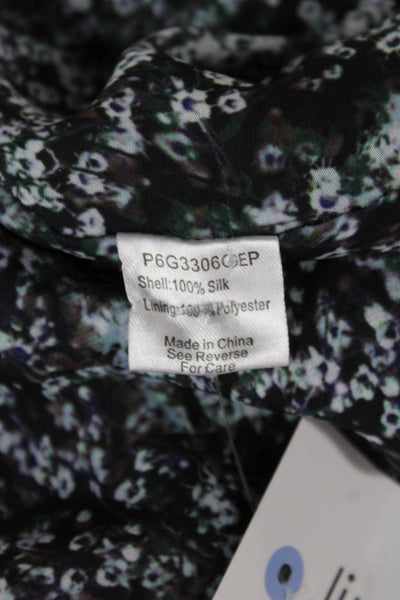 Parker Women Shift Dress Black Silk Floral Short Sleeve Size XS