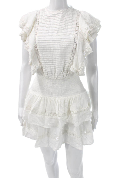 Valiante Womens Fit & Flare Mini White Cotton Crew Neck Button Dress Size 0