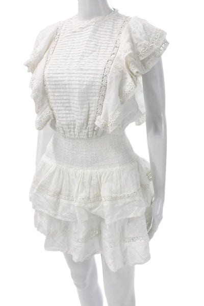Valiante Womens Fit & Flare Mini White Cotton Crew Neck Button Dress Size 0