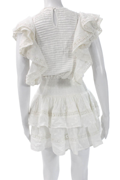 Valiante Womens Fit & Flare Mini White Cotton Crew Neck Button Dress Size 0