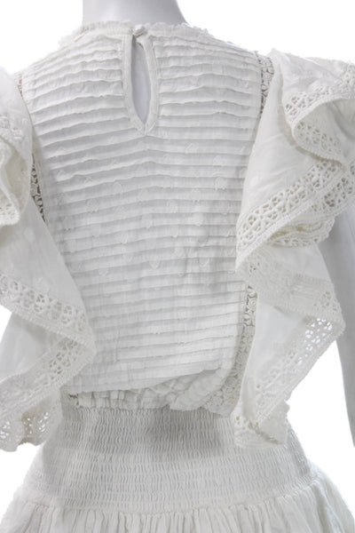 Valiante Womens Fit & Flare Mini White Cotton Crew Neck Button Dress Size 0