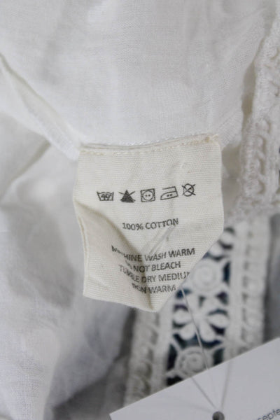 Valiante Womens Fit & Flare Mini White Cotton Crew Neck Button Dress Size 0