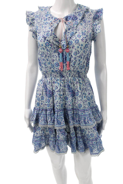 Bell Womens Fit & Flare Sundress Light Blue Floral Paisley Knee Length Size XS
