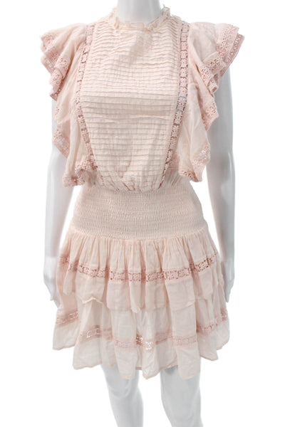 Valiante Womens Mini Sundress Pink Cotton High Neck Button Size 0
