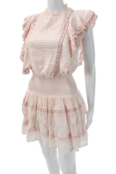 Valiante Womens Mini Sundress Pink Cotton High Neck Button Size 0