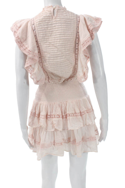 Valiante Womens Mini Sundress Pink Cotton High Neck Button Size 0