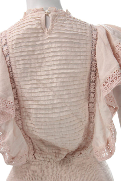 Valiante Womens Mini Sundress Pink Cotton High Neck Button Size 0