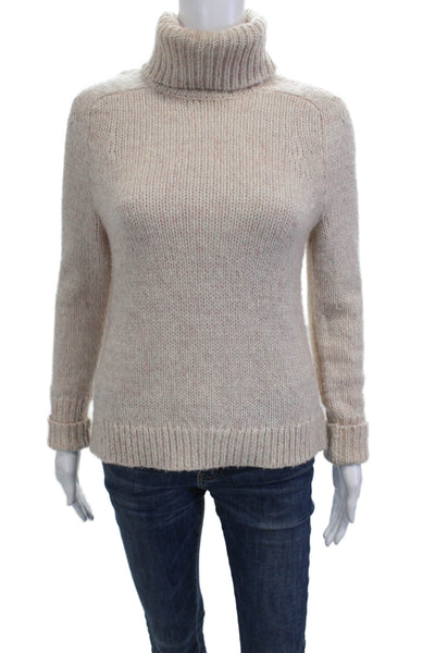 J Crew Unisex Pullover Turtleneck Sweater Beige Wool Mohair Blend Size XS