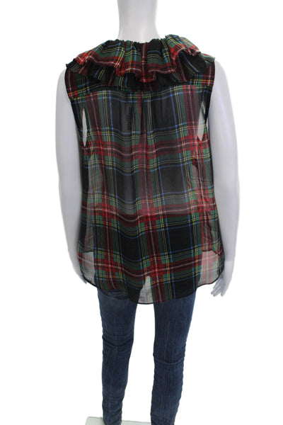 J Crew Women Black Plaid Sleeveless Button Up Polyester Blend Blouse Size S
