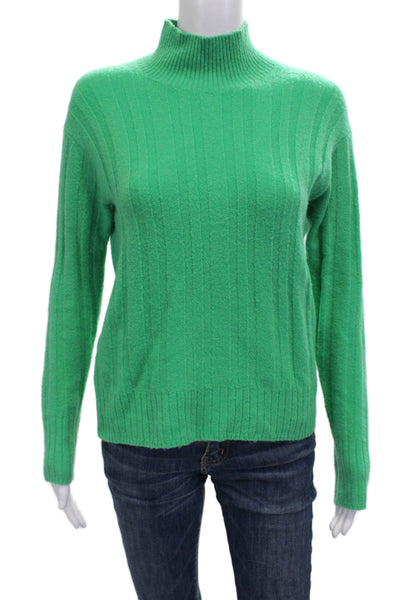 J Crew Unisex Green Cashmere Mock Neck Striped Pullover Size 2XS