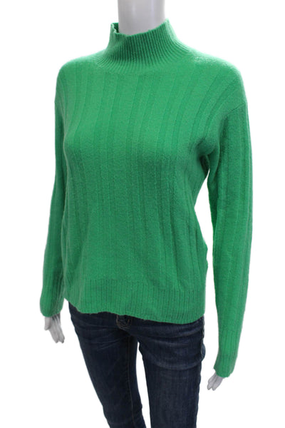J Crew Unisex Green Cashmere Mock Neck Striped Pullover Size 2XS