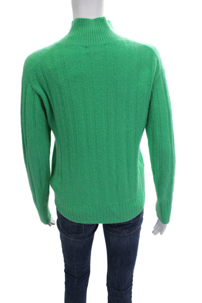 J Crew Unisex Green Cashmere Mock Neck Striped Pullover Size 2XS