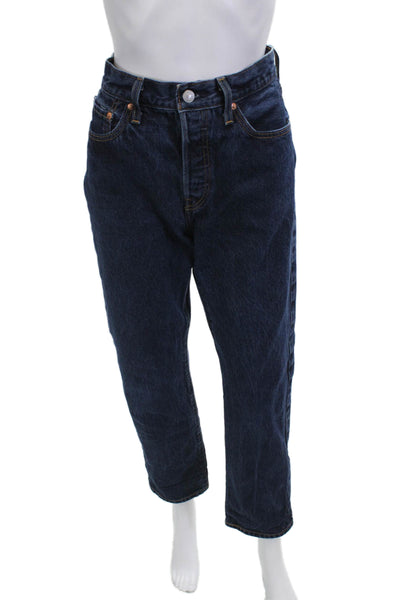 Levis Mens Cropped Straight Jeans Dark Blue Mid Rise Cotton Size 28