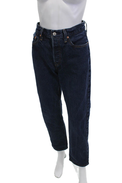 Levis Mens Cropped Straight Jeans Dark Blue Mid Rise Cotton Size 28