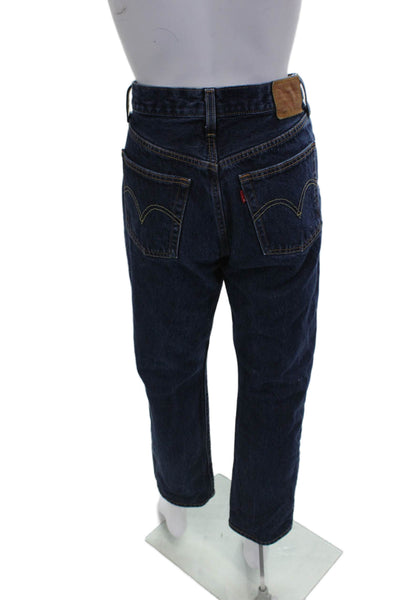 Levis Mens Cropped Straight Jeans Dark Blue Mid Rise Cotton Size 28