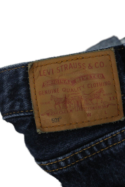 Levis Mens Cropped Straight Jeans Dark Blue Mid Rise Cotton Size 28