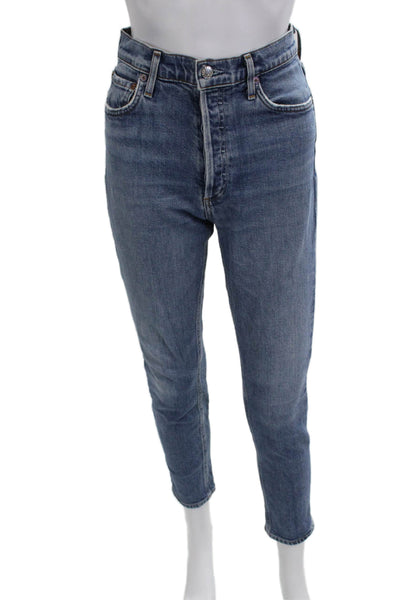Agolde Women Ankle Cropped Mom Jeans Blue Size 27