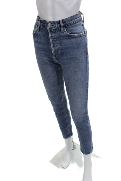 Agolde Women Ankle Cropped Mom Jeans Blue Size 27