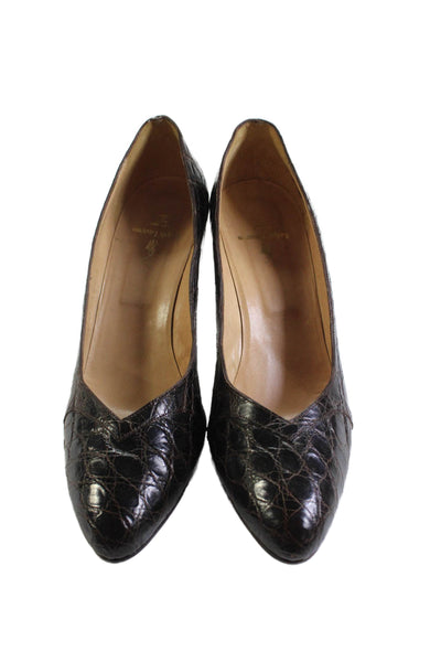 Polo Ralph Lauren Womens Authentic Crocodile Leather Pump High Heels Brown Size