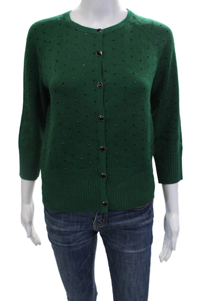 St. John Unisex Green Polka Dot Wool Rayon Cardigan 3/4 Sleeve Size S
