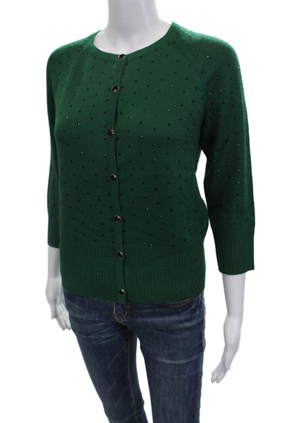 St. John Unisex Green Polka Dot Wool Rayon Cardigan 3/4 Sleeve Size S