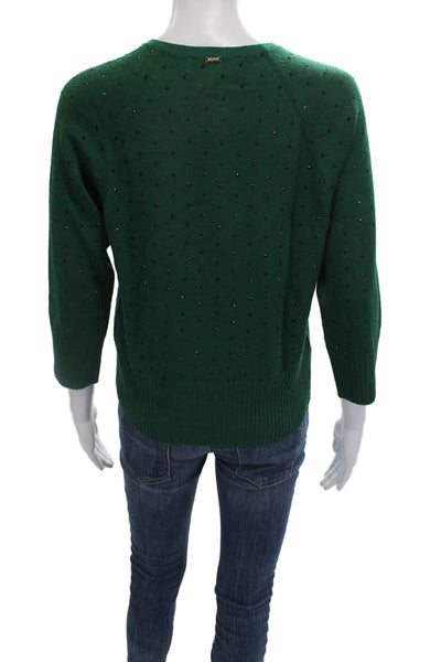 St. John Unisex Green Polka Dot Wool Rayon Cardigan 3/4 Sleeve Size S