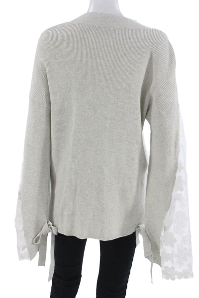 French Connection Unisex Pullover Gray Merino VNeck Floral Long Sleeve Size M