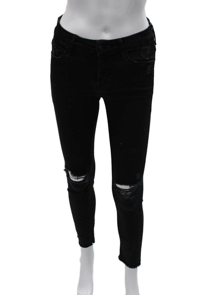 Mother Womens Ankle Skinny Black Jeans Mid Rise Button Fly Size 25