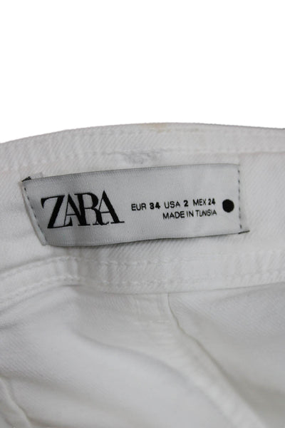 Zara Womens Cropped High Waist White Jeans Size 24