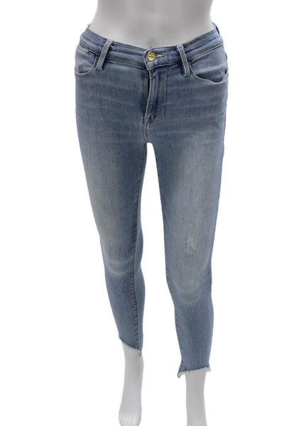 Frame Women Skinny Ankle Jeans Light Blue Mid-Rise Size 25