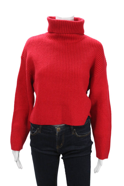 Line & Dot Unisex Pullover Sweater Red Turtleneck Button Front Size M