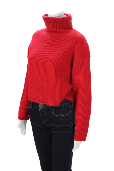 Line & Dot Unisex Pullover Sweater Red Turtleneck Button Front Size M