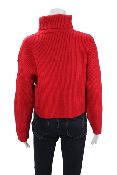 Line & Dot Unisex Pullover Sweater Red Turtleneck Button Front Size M