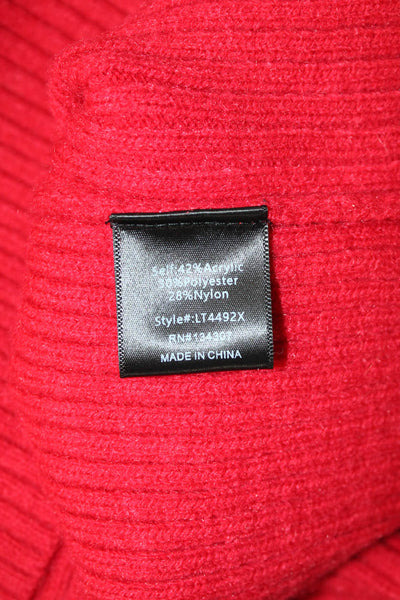 Line & Dot Unisex Pullover Sweater Red Turtleneck Button Front Size M