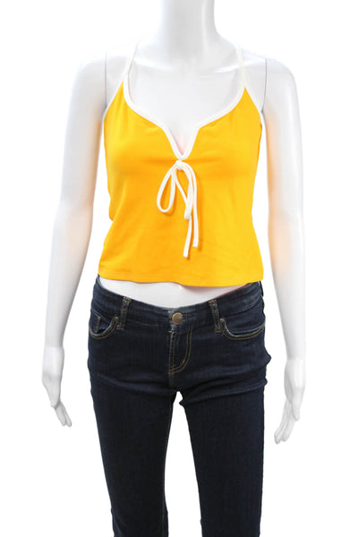 Lovers + Friends Womens Cropped Camisole V-Neck Yellow Polyester Size M